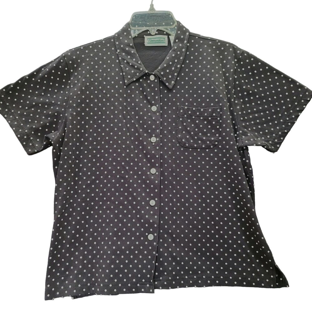 Shenanigans Womens Button Down Multi-Color Size Large Cotton Blend Short Sleeve